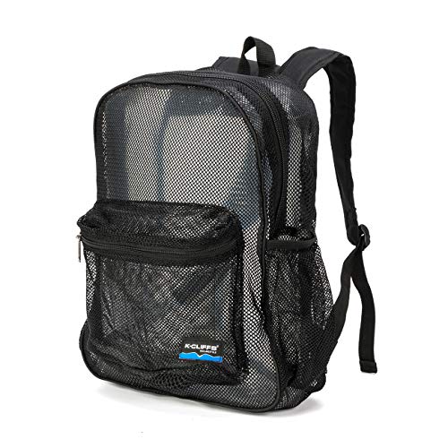 K-Cliffs Heavy Duty Mesh Backpack Quality Classic Student Net Bookbag Durable See Through Simple Netting Daypack Basic School Bag Black - color: Black