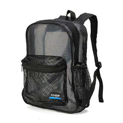 K-Cliffs Heavy Duty Mesh Backpack Quality Classic Student Net Bookbag Durable See Through Simple Netting Daypack Basic School Bag Black - color: Black