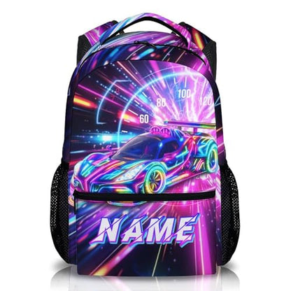 Boys Backpack Personalized Racing Car Backpacks for Kids Toddler, Cool Car Custom Bookbag for Preschool Primary Kindergarten - color: Blue
