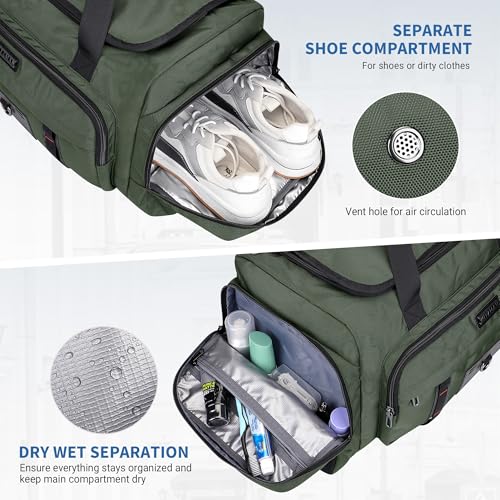 WITZMAN Duffle Bag for Men Large Overnight Carry On Weekender Bag with Shoe Compartment Sports Gym Duffle Bags for Traveling(B719 Army Green) - color: Army Green