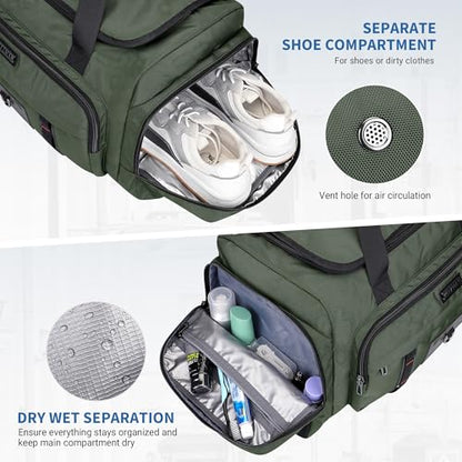 WITZMAN Duffle Bag for Men Large Overnight Carry On Weekender Bag with Shoe Compartment Sports Gym Duffle Bags for Traveling(B719 Army Green) - color: Army Green