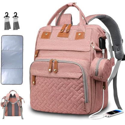 SHITIESHOU Diaper Bag Backpack Baby Bag for Mom Dad with Changing Pad, 19 Pockets, Large Waterproof Travel Baby Girl Boy Toddle Diaper Bag with Insulated Pocket, Baby Shower Gifts, Pink - color: Pink