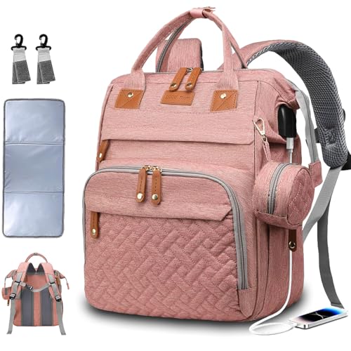 SHITIESHOU Diaper Bag Backpack Baby Bag for Mom Dad with Changing Pad, 19 Pockets, Large Waterproof Travel Baby Girl Boy Toddle Diaper Bag with Insulated Pocket, Baby Shower Gifts, Pink - color: Pink