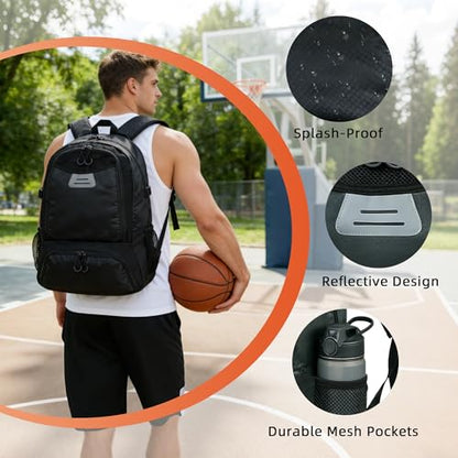 Basketball Bag Backpack with Ball & Shoes Compartment,Basketball Equipment Bags for Basketball, Soccer, Volleyball, Travel - color: Black