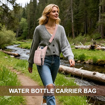 Water Bottle Carrier Bag, Convenient and Durable, Crossbody Water Bottle Holder for Hiking, Cycling - color: Pink