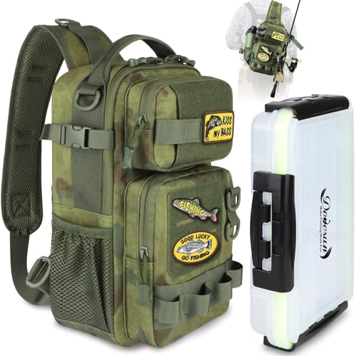 Dovesun Small Fishing Backpack with Tackle Boxes Fishing Sling Bag DIY Embroidery Patches Tackle Bag Gift for Men Green - color: A: Fishing Tackle Backpack(green)