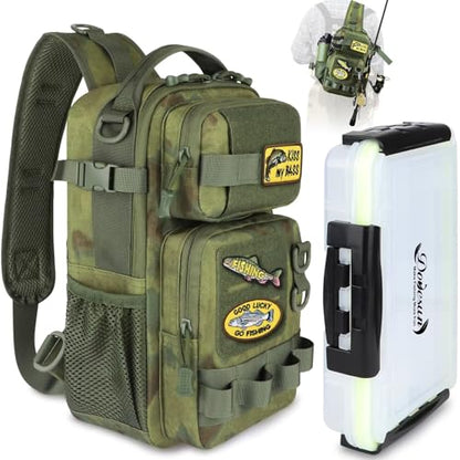 Dovesun Small Fishing Backpack with Tackle Boxes Fishing Sling Bag DIY Embroidery Patches Tackle Bag Gift for Men Green - color: A: Fishing Tackle Backpack(green)