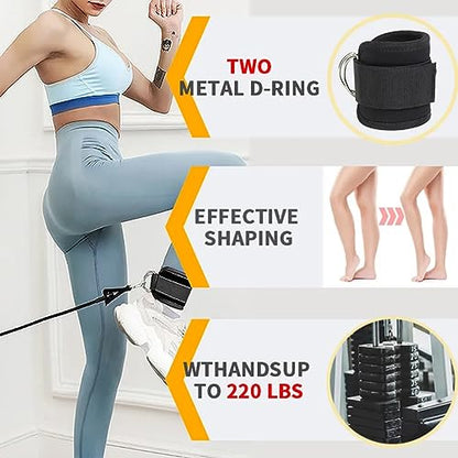 Ankle Straps Ankle Resistance Bands Wrist Cuffs Padded Straps Adjustable Fitness Glute Kickback D-Ring for Cable Machine Gym Foot Leg Training Brace Support 1 Pair - color: black