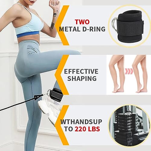 Ankle Straps Ankle Resistance Bands Wrist Cuffs Padded Straps Adjustable Fitness Glute Kickback D-Ring for Cable Machine Gym Foot Leg Training Brace Support 1 Pair - color: black