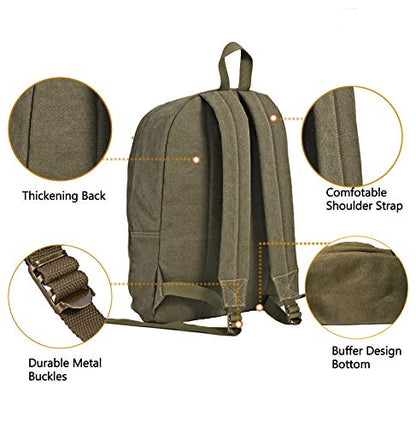 Durable Canvas College Rucksack Laptop Excursion Backpack Travel Notebook School Backpack Bookbag For Men Women Military Green Factory Directly - color: Millitary Green