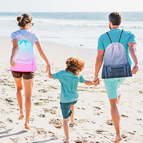 Mesh Drawstring Bag with Zipper Pocket, Beach Bag for Swimming Gear Backpack Gym Storage Bag for Adult Kids (Pink Blue) - color: Pink Blue