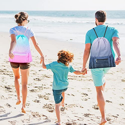Mesh Drawstring Bag with Zipper Pocket, Beach Bag for Swimming Gear Backpack Gym Storage Bag for Adult Kids (Pink Blue) - color: Pink Blue