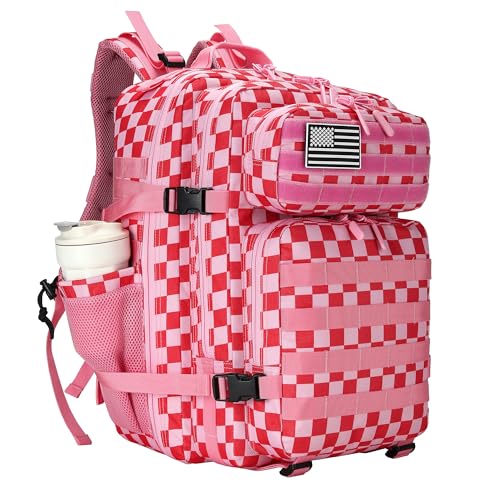 Lovelinks21 45L Tactical Assault Backpack 3 day assault pack with Molle Waterproof backpack Rucksack for Tactical Backpacks (Pink white check) - color: Pink White Check