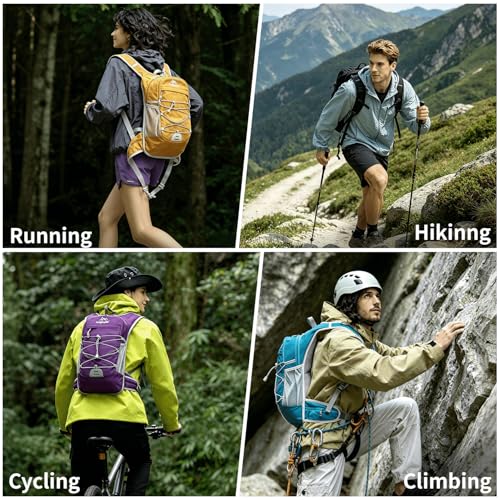 Hydration Backpack with 2L Water Bladder - 20L Water Backpack for Hiking, Cycling, Running, Biking, Lightweight Hiking Pack Bag for Women & Men with Trekking Pole Holders - color: purple with 2L water bladder