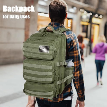 Military Tactical Backpack 50L Large Day Backpack for Men Molle Army 3 Days Assault Pack Bug Out Bag Water Resistant and Heavy Duty Hiking Treeking Rucksack - Dark Green - color: Dark Green, size: 50L