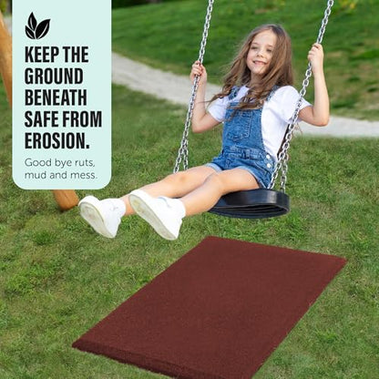 Playsafer Heavy Duty Commercial Grade Rubber Playground Safety Mat - Playground Protection Mat for Swings and Slides - 54" Long X 32" Wide x 2" Thick (Red) - color: Red