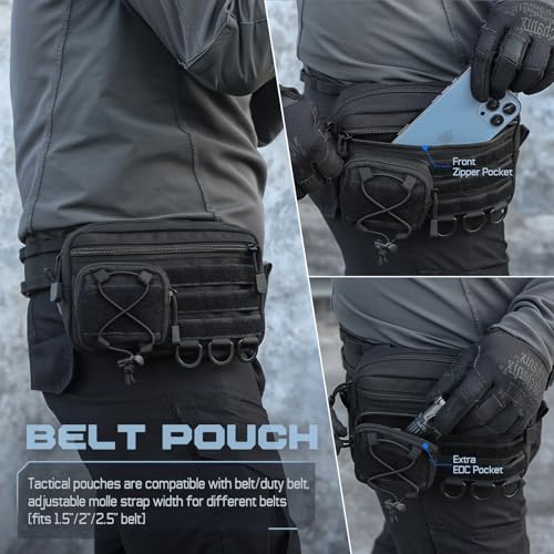 Molle Admin Pouch for Tactical Backpack, EDC Tool Pouch Organizer, Tactical Admin Pouch Molle, Belt Zipper Utility Waist Bag, Horizontal Phone Pouch with US Flag Patch - color: Black