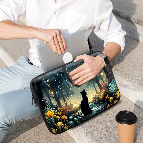 14 15 15.4 15.6 inch Laptop Handle Bag Computer Bag, Pouch Holder Notebook Sleeve Cover Soft Case Compatible for Dell,Lenovo,Toshiba HP, Asus Notebook-Glowing Path Black Cat - color: Glowing Path Black Cat