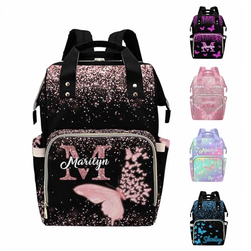 MyPupSocks Custom Diaper Bag with Butterfly Personalized Name Multifunctional Mommy Backpack for Daughter Granddaughter, Daypack Bag for Travel - color: Style 5