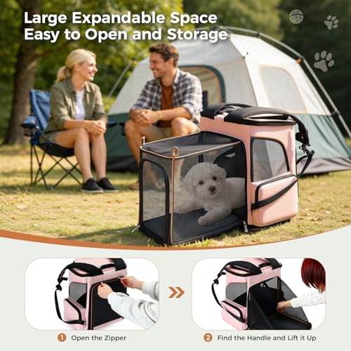 Lekereise Pet Carrier Backpack Expandable Cat Backpack for Small Dogs Cats, Dog Backpack Bag with Breathable Mesh, Pink - color: Pink, size: 23.6"L x 13.4"W x 15.0"H