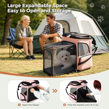 Lekereise Pet Carrier Backpack Expandable Cat Backpack for Small Dogs Cats, Dog Backpack Bag with Breathable Mesh, Pink - color: Pink, size: 23.6"L x 13.4"W x 15.0"H