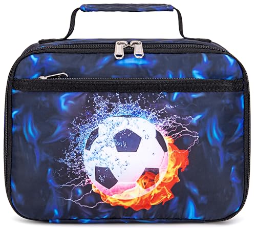 LEDAOU Lunch Box Kids Boys Girls Lunch Bag Insulated Lunch Box Toddler Reusable Lunchbox for School Picnic Hiking (Soccer Blue) - color: Soccer Black Blue