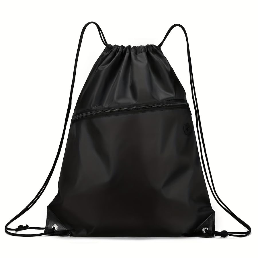 Drawstring Backpack Large Capacity with Zip Pocket and Adjustable Straps, Sport Shoulder Bag for Hiking, Gym and Outdoor, Navy blue - color: Navy Blue