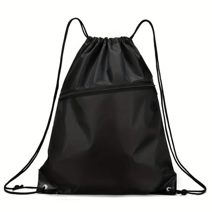Drawstring Backpack Large Capacity with Zip Pocket and Adjustable Straps, Sport Shoulder Bag for Hiking, Gym and Outdoor, Black - color: Black