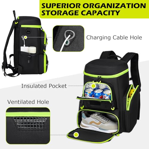 HAMBOLY Premium Pickleball Bag for Men & Women — Large Pickleball Backpack with Padded Paddle Pocket & Shoe Compartment, Tournament Ready with Insulated Cooler & Fence Hook - color: Black + Green