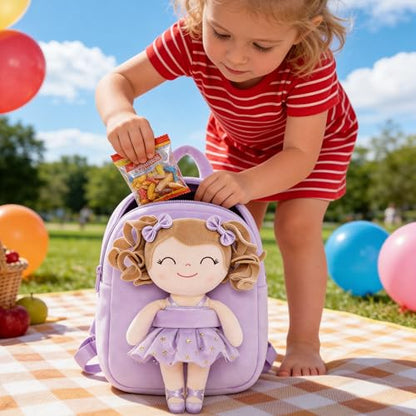 Gloveleya Toddler Backpack Baby Ballerina Girl Gifts Plush Curly Hair Ballet Backpack - White Purple 9 inches - color: A01 White Purple Backpack, size: 9 inches