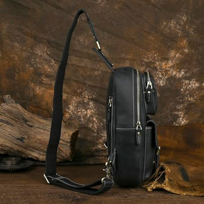 Le'aokuu Outdoor Casual Travel Hiking Crossbody Chest Sling Bag Rig One Shoulder Strap Bag Backpack 1315 - color: Black 2