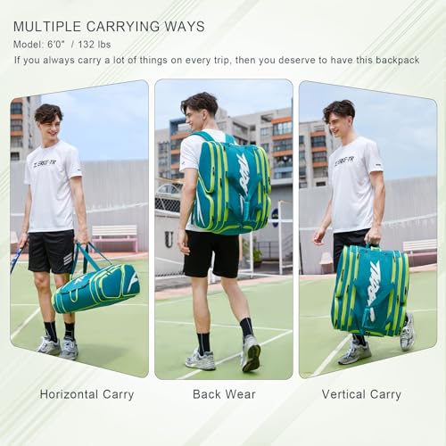 TILDOSAC Pickleball Bag - Large Paddle Bag for 4 Paddles & Accessories - Fence Hook, Extra Pockets, Shoe Compartment - color: Green