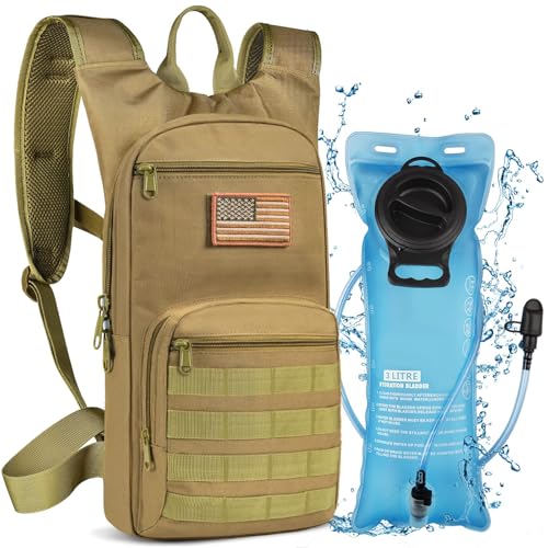 NOOLA 3L Hydration Backpack, Water Backpack with TPU Water Bladder, Tactical Hydration Pack for Men Women, Molle Water Backpack for Hiking, Biking, and Hunting - color: Tan