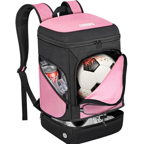 Soccer Bag - Soccer Backpack with Ball Holder,Sport Equipment Bags gifts for soccer stuff Water resistant Includes Separate Cleat Fit Basketball Volleyball Football - color: sport soccer bag 2025 PINK