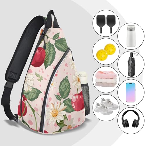 Pickleball Bag for Women Men Adjustable Crossbody Sling Backpack Hold Pickleball Paddle Water Bottle - color: Multicolor 17