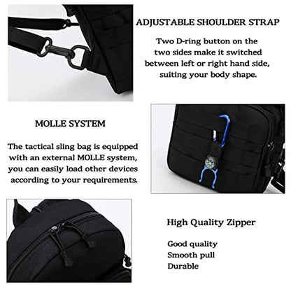 Mini Tactical Backpack, 6L Small Sling Backpacks Shoulder Bag For Running Travel Daypack with Carabiner For Men Women - color: Black