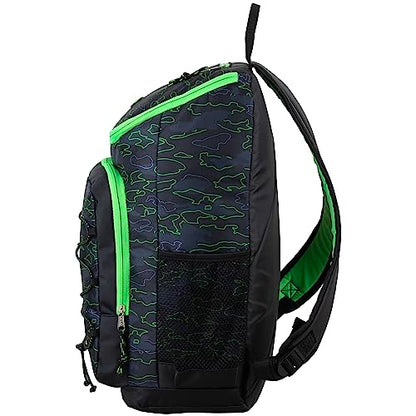 FUEL Wide Mouth Sports Luggage Backpack with Front Bungee and Inner Tech Pocket, Green Outline Camo - color: Green Outline Camo