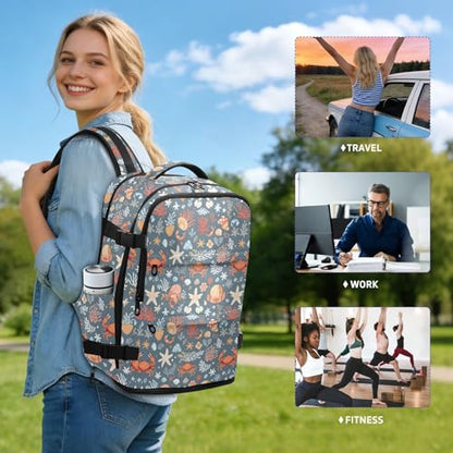 Travel Backpack with Shoe Compartment, 20L Large Capacity Laptop Backpack for Men Women, Summer Mediterranean Pattern Daypack for Traveling Hiking Carry On