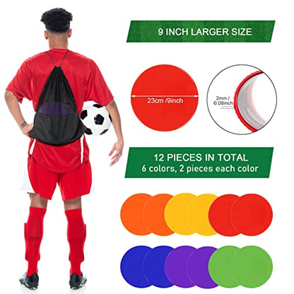Poly Spots Spot Markers for Gym Floor 9inch 10inch 12/18/24/36 Pcs Flat Cones Non-Slip Rubber Floor Dots Circles for Sports Soccer Basketball Agility Training Dance Classroom - style: 12Pcs 9inch