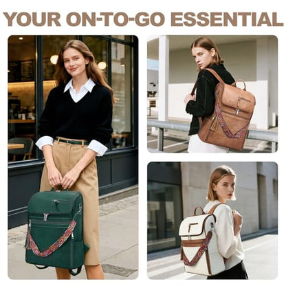 SYTRAH Leather Laptop Backpack for Women Designer Laptop Bag, 16.5 inch Travel Computer Backpacks Purse with Tassel for Work Business with Satchel Purse Green - color: Green