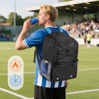 Soccer Backpack with Seperate Compartment, Water Resistant Sport Bags fit for Basketball, Volleyball, Football - color: Black 2.0