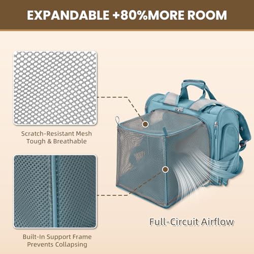 Lollimeow Expandable Large Cat Carrier Backpack, Supports up to 22 lbs - color: Polar Blue, size: 16.5"L x 10.2"W x 15.8"H