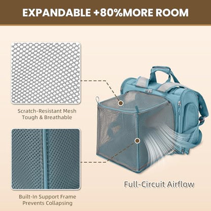Lollimeow Expandable Large Cat Carrier Backpack, Supports up to 22 lbs - color: Polar Blue, size: 16.5"L x 10.2"W x 15.8"H