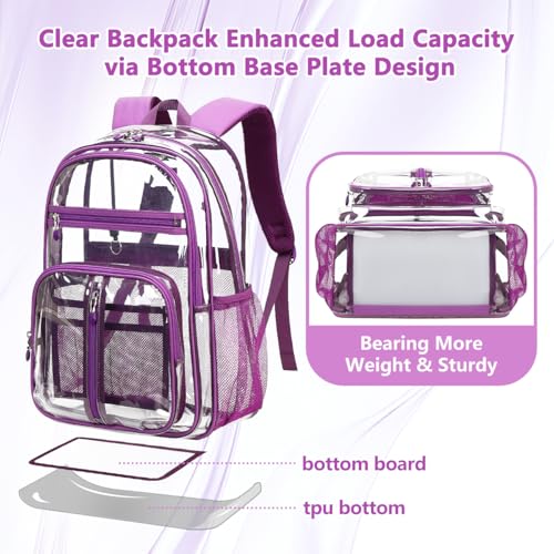 Cusangel Clear TPU XL Backpack for Girls Women,18" See Through Heavy Duty Bookbag,warehouses, school and other security check locations(Purple) - color: Purple-18in
