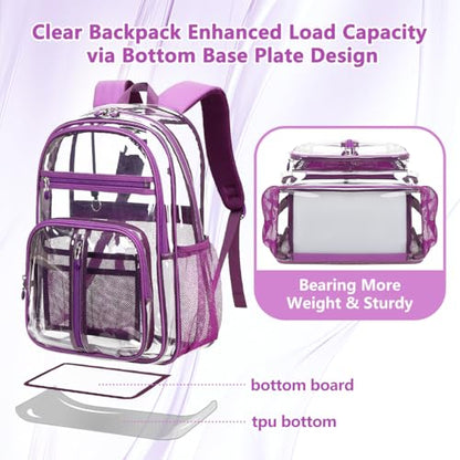 Cusangel Clear TPU XL Backpack for Girls Women,18" See Through Heavy Duty Bookbag,warehouses, school and other security check locations(Purple) - color: Purple-18in