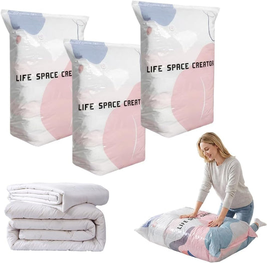 No Pump Vacuum Storage Bags, 2026 New Multifunctional Space Saver Bags for Closet Organization, Heavy-Duty Large Capacity Pump-Free 3-Sec Fast Compression Bag (3PCS, Medium) - color: 3PCS, size: Medium