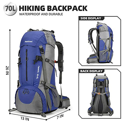 King'sGuard 70L Hiking Backpack with Rain Cover Lightweight Waterproof Travel Camping Backpack Large Backpacking Pack - color: Deepblue