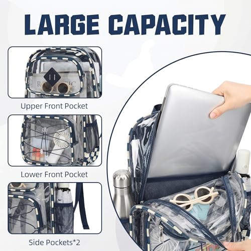 Clear Backpacks for Girls Women, Heavy Duty PVC Transparent Back Pack See Through Boys Kids Clear Bookbags for School Checkered Navy Blue - color: Checkered Navy Blue