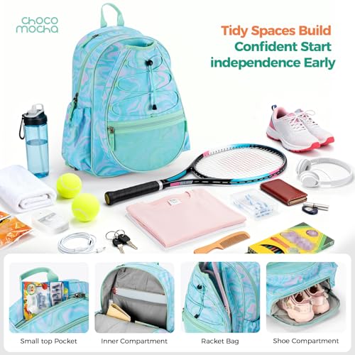 Choco Mocha Kids Tennis Bag, 16 Inch Youth & Junior Tennis Backpack with Shoe Compartment, Holds 2 Rackets (21–23 Inch) - color: Solid Purple