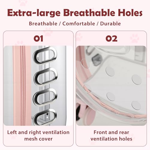 Cat Carrier Backpack with Silent Wheels, Clear Cat Stroller with Ventilation Holes, Telescopic Handle, Convenient Portable Cats Dogs Backpack for Travel (Light Pink-B) - color: Light Pink-B